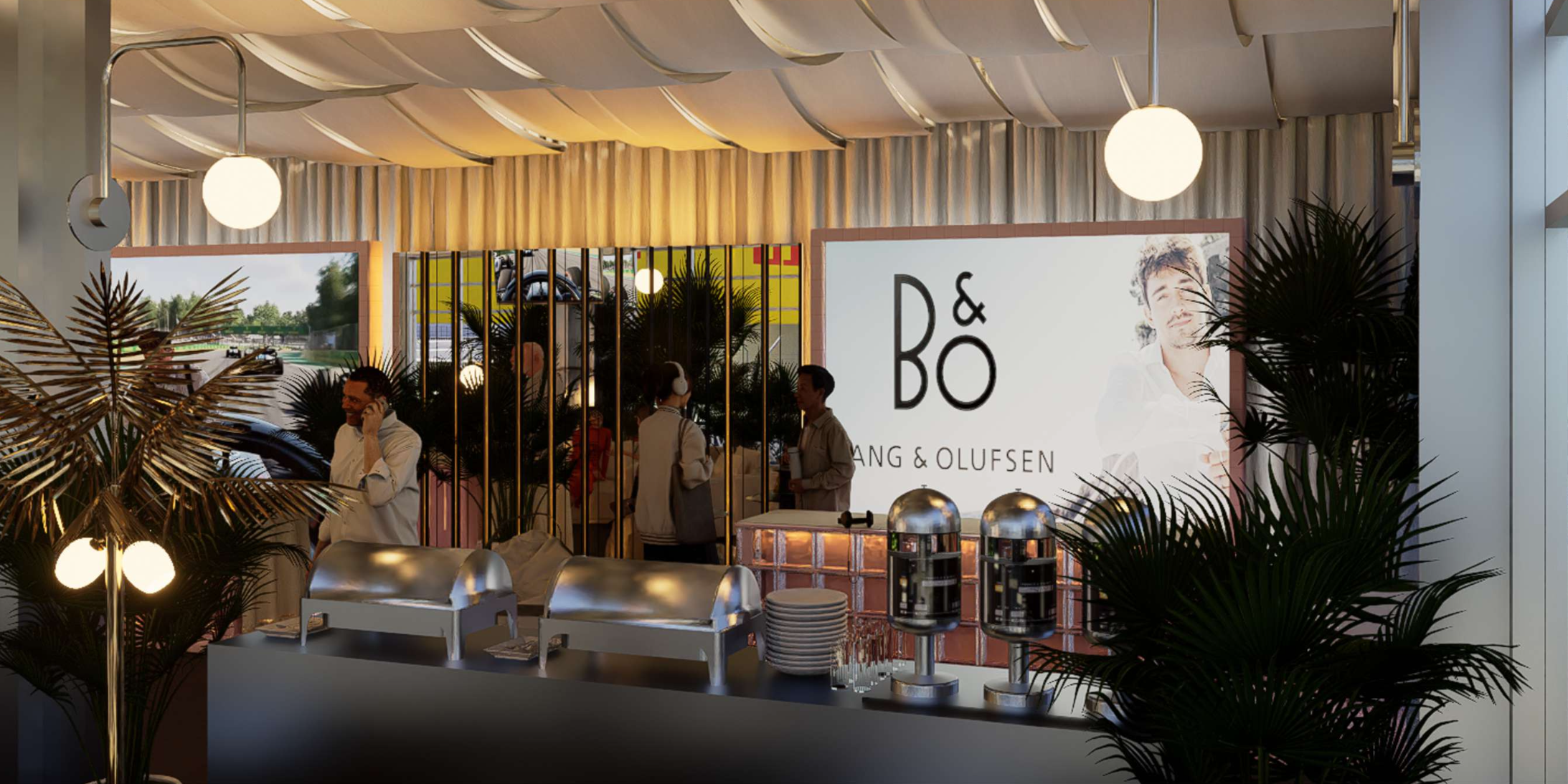 Off Grid venue rendering — bar area